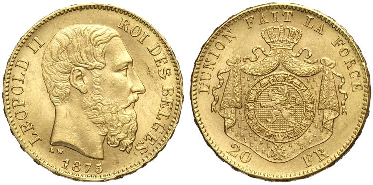 Belgium, Leopold II, 20 Francs ... 