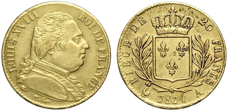 France, Louis XVIII, 20 Francs ... 