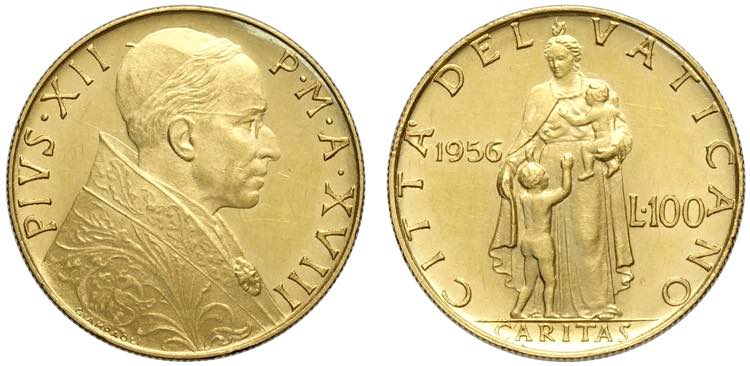 Roma, Pio XII, 100 Lire 1956, RR ... 
