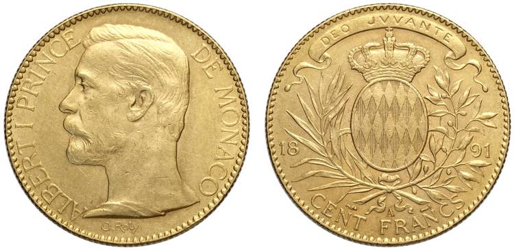 Monaco, Albert I, 100 Francs 1891, ... 