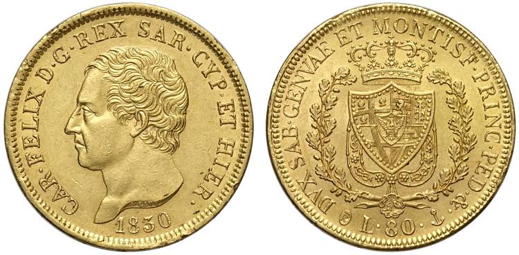 Savoia, Carlo Felice, 80 Lire 1830 ... 