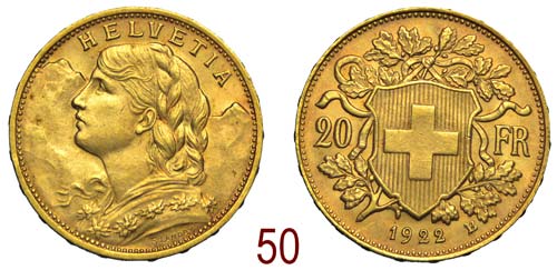 Switzerland - 20 Francs 1922 - oro ... 