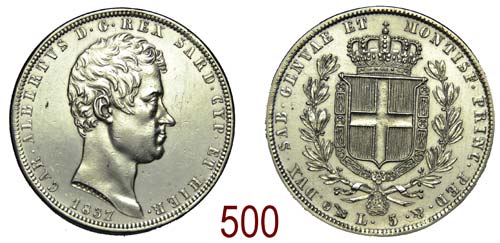 Savoia - Carlo Alberto - 5 Lire ... 
