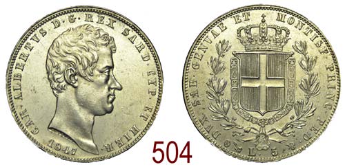 Savoia - Carlo Alberto - 5 Lire ... 