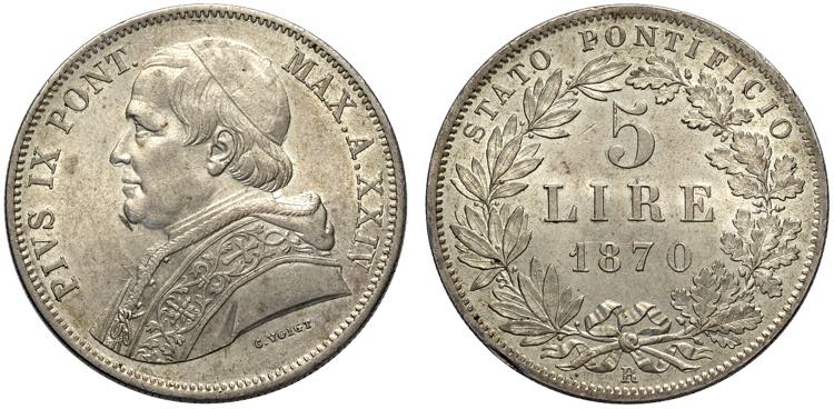 Roma, Pio IX (1846-1870), 5 Lire ... 