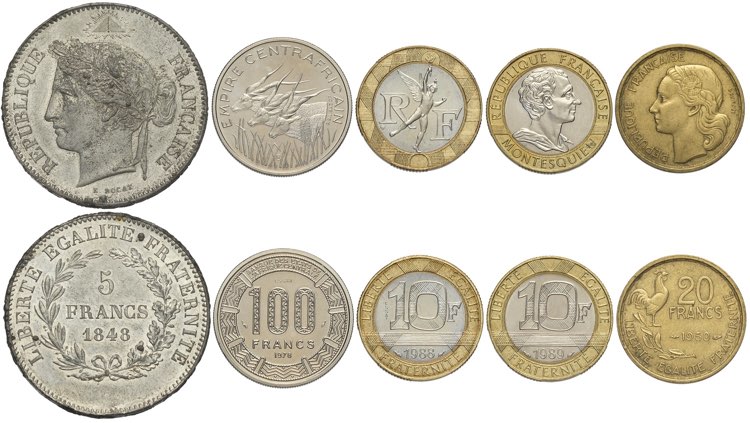 France, Lot of 5 Coins: Tin ... 