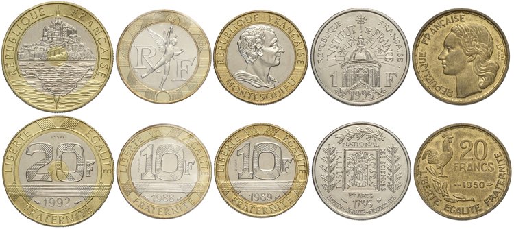 France, Lot of 5 Coins: Essai 20 ... 