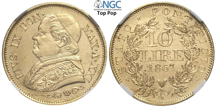 Roma, Pio IX (1846-1870), 10 Lire ... 