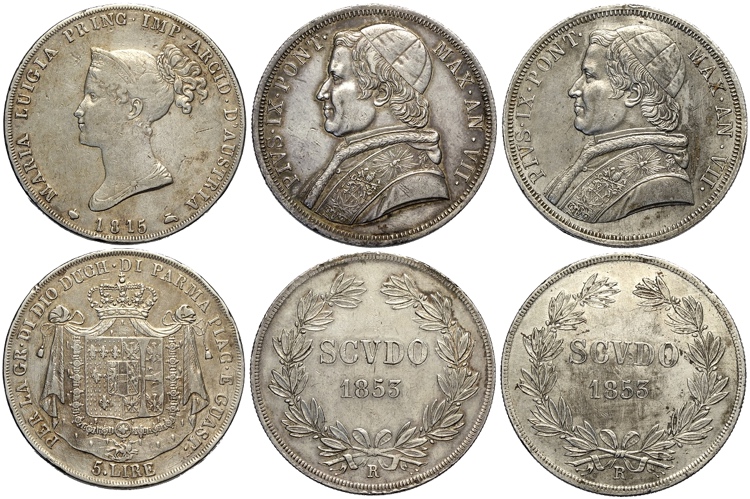 Parma e Roma, lotto di 3 monete: 5 ... 