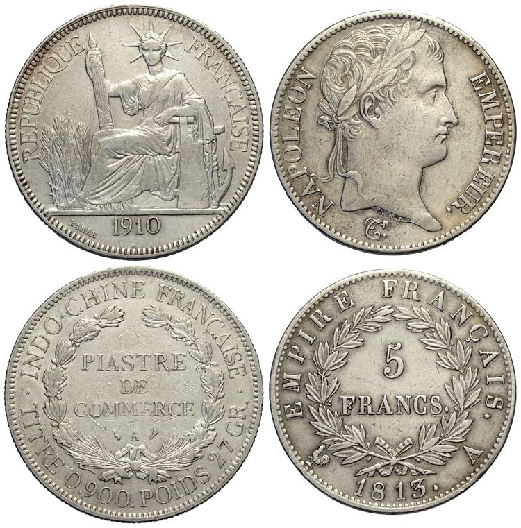 France, Lot (2): 5 Francs 1813-A ... 