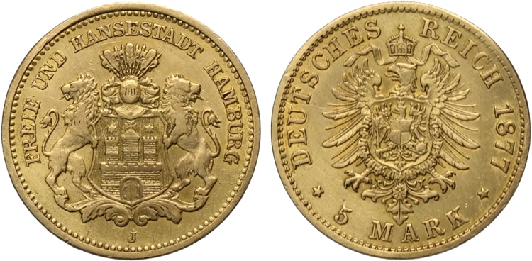 Germany Hamburg, Free City, 5 Mark ... 