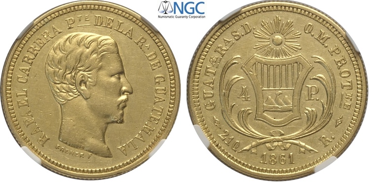 Guatemala, Republic, 4 Pesos 1861, ... 