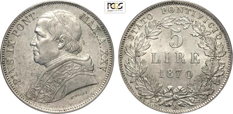 Roma, Pio IX (1846-1870), 5 Lire ... 