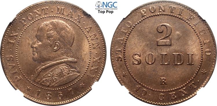 Roma, Pio IX (1846-1870), 2 Soldi ... 