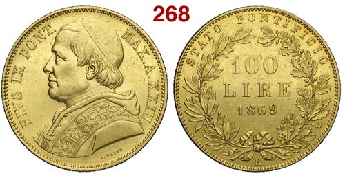 Roma - Pio IX - 100 Lire 1869 anno ... 
