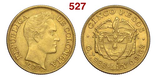 Colombia - Republic - 5 Pesos 1922 ... 