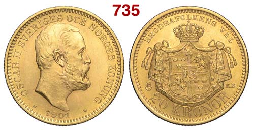 Sweden - Oscar II - 20 Kronor 1901 ... 