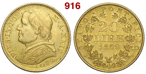 Roma - Pio IX - 20 Lire 1869 anno ... 