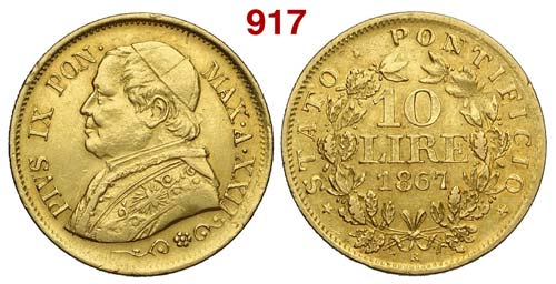 Roma - Pio IX - 10 Lire 1867 XXII ... 