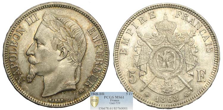 France - Napoleone III - 5 Francs ... 