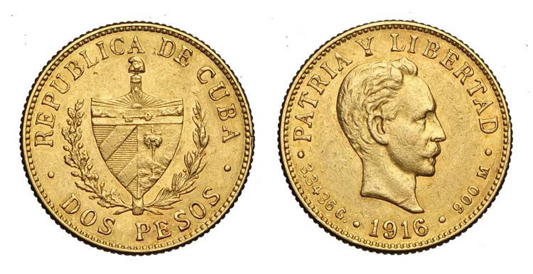 Cuba - 2 Pesos 1916 - Au mm 16,3 g ... 