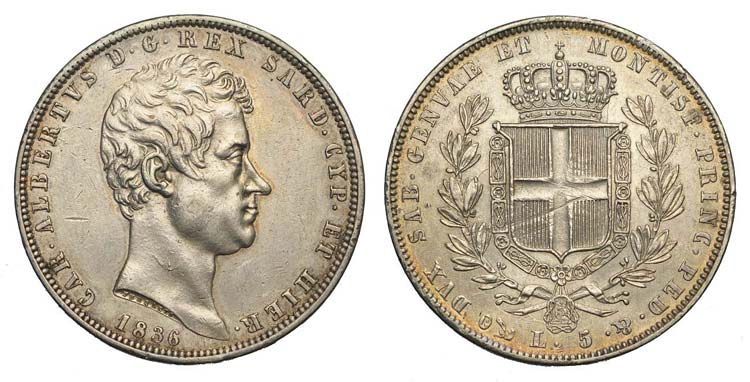 Savoia - Carlo Alberto - 5 Lire ... 