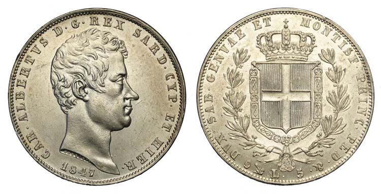 Savoia - Carlo Alberto - 5 Lire ... 