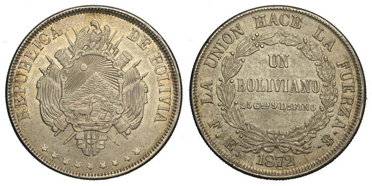 Bolivia - Boliviano 1872 FE - Ag ... 