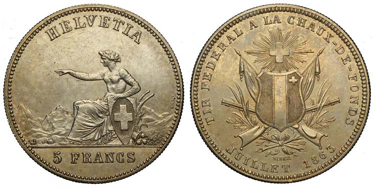 Switzerland - 5 Francs 1863 - Ag ... 