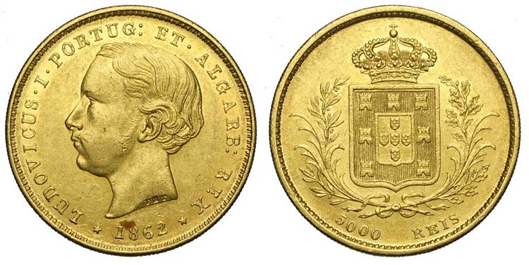 Portugal - Luiz I - 5000 Reis 1862 ... 