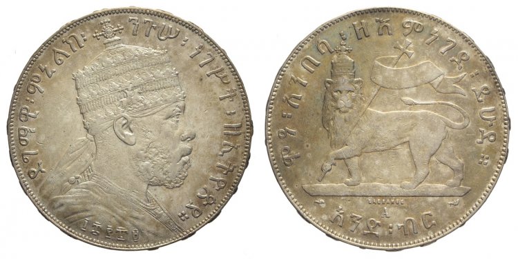 Ethiopia, Menelik II, Birr 1889, ... 
