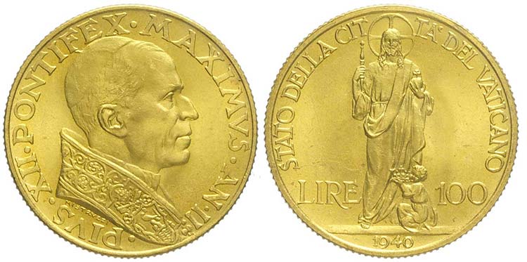 Roma, Pio XII, 100 Lire 1940, Rara ... 