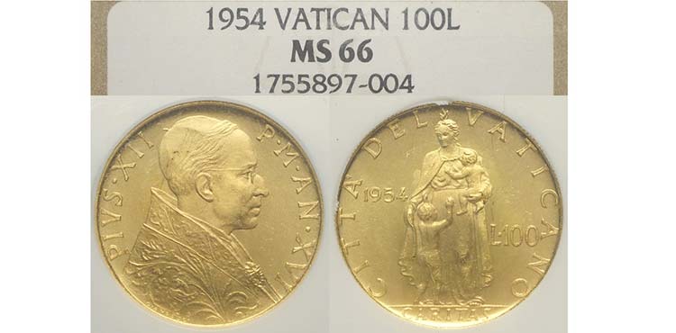 Roma, Pio XII, 100 Lire 1954, RR ... 