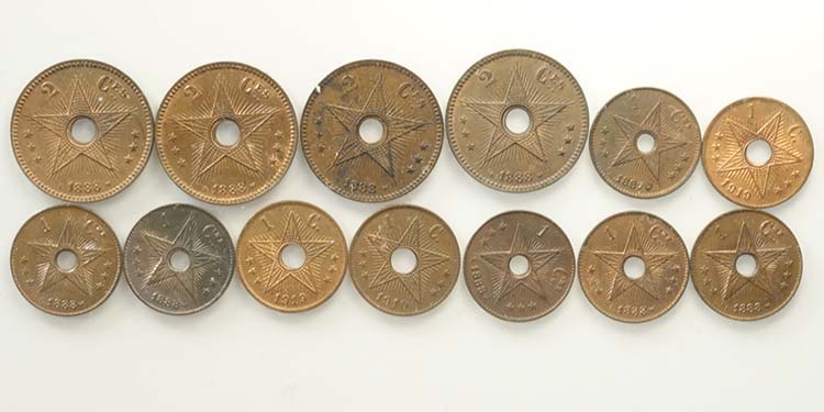 Congo, Lotto di 13 monete da 1 e 2 ... 