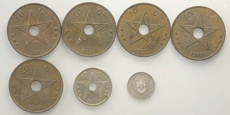 Congo, Lotto di 7 monete, ... 