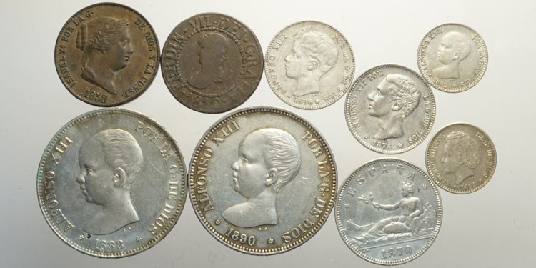 Spain, Lotto di 9 monete 1812-1896 ... 
