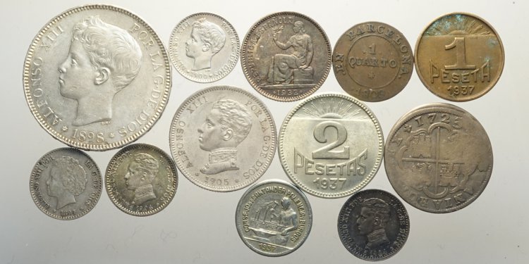 Spain, Lotto di 12 monete ... 
