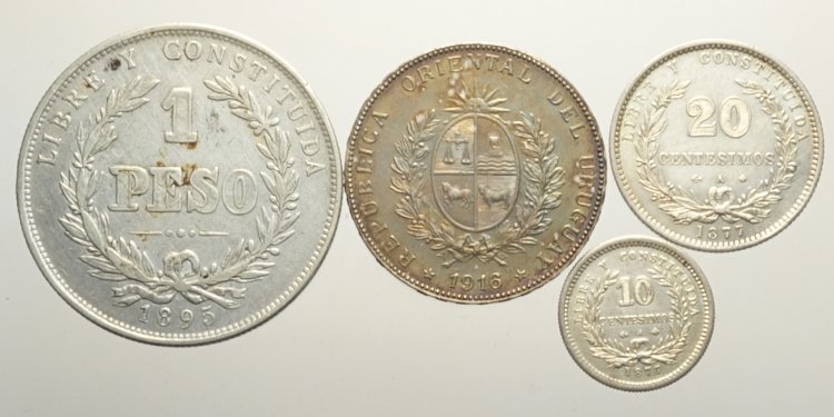 Uruguay, Lotto di 4 monete ... 