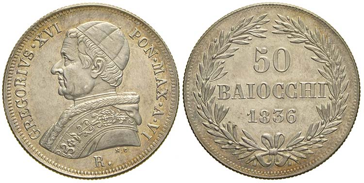 Roma, Gregorio XVI, 50 Baiocchi ... 