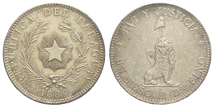 Paraguay, Republic, Peso 1889, Ag ... 