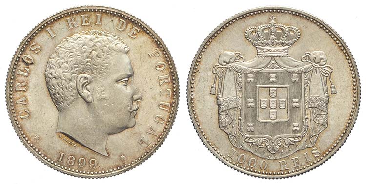 Portugal, Karl I, 1000 Reis 1899, ... 
