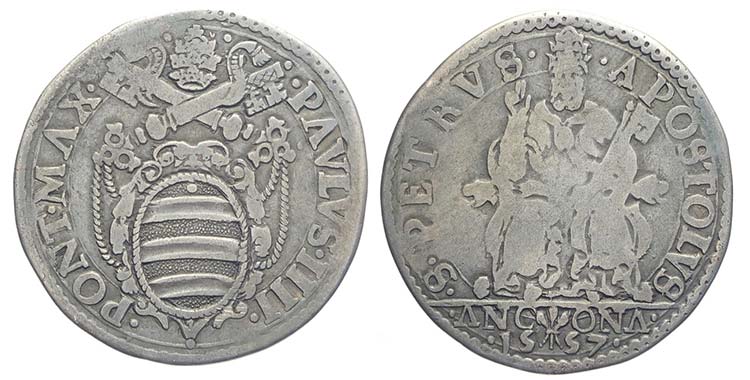 Ancona, Paolo IV, Testone 1557, Ag ... 