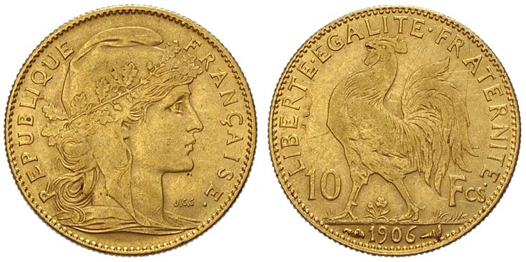 France, 10 Francs 1906, Au mm 19 g ... 