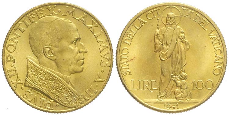 Roma, Pio XII, 100 Lire 1941, Rara ... 