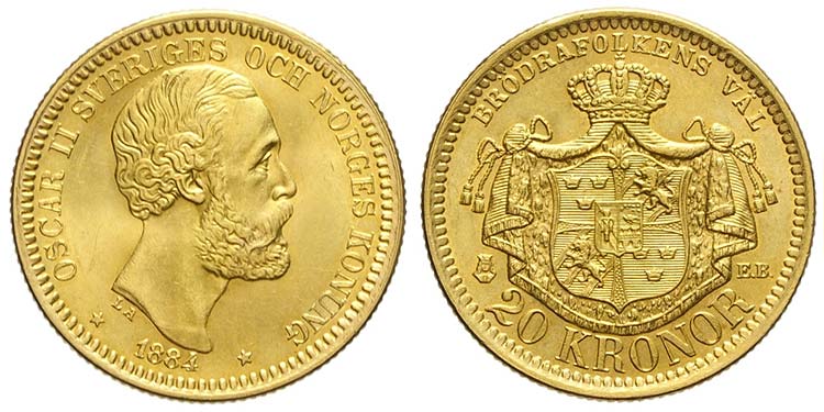 Sweden, Oscar II, 20 Kronor 1884, ... 