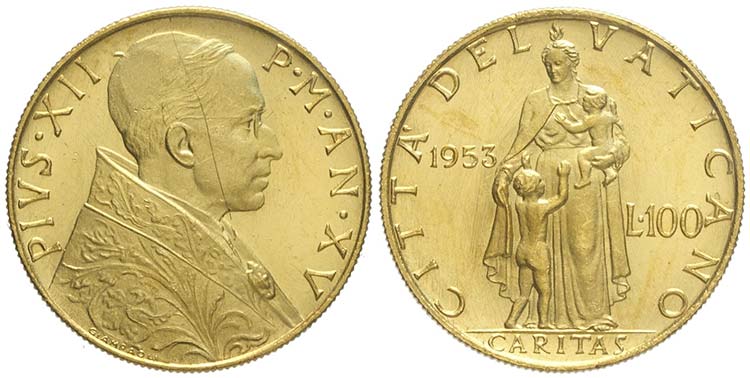 Roma, Pio XII, 100 Lire 1953, RR ... 