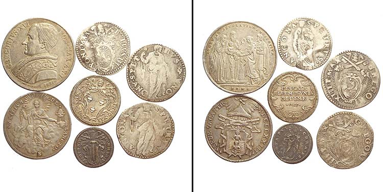 Lotto di 7 monete papali: Scudo ... 