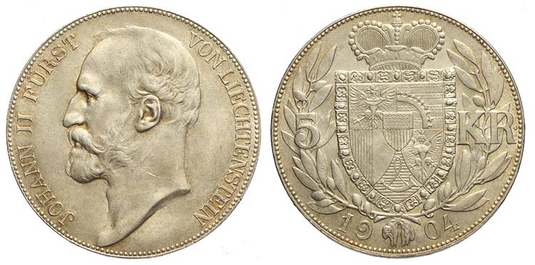 Liechtenstein, John II, 5 Kronen ... 