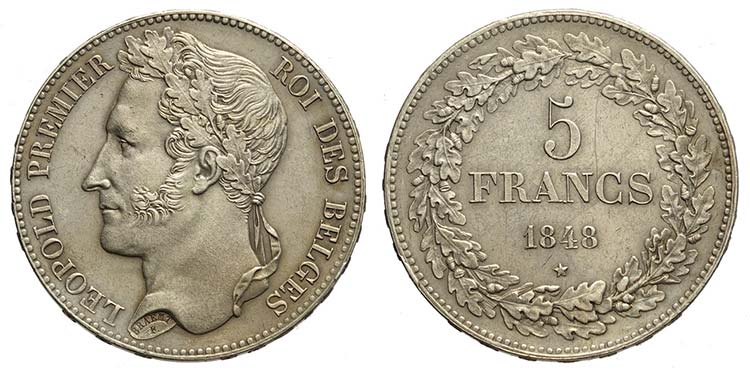 Belgium, Leopold I, 5 Francs 1848, ... 