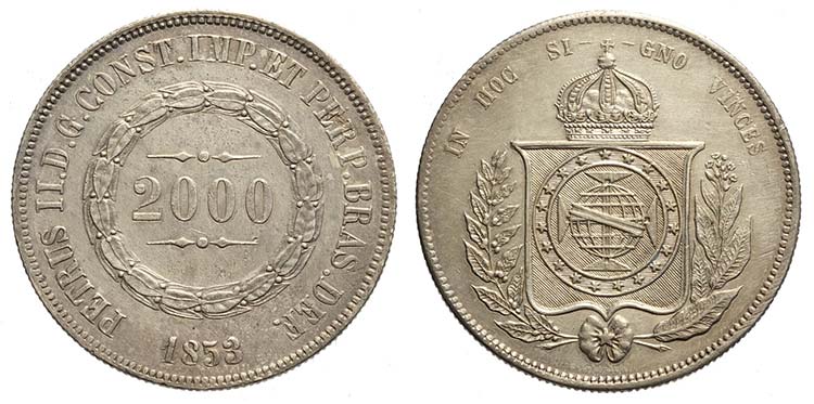Brazil, Pedro II, 2000 Reis 1853, ... 